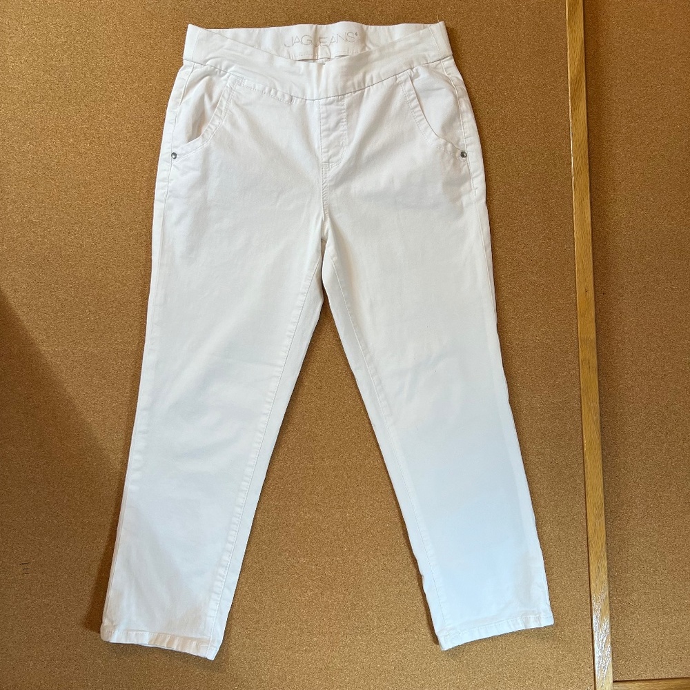 JAG JEANS White Straight-Leg Ankle Jeans with Elastic Waistband